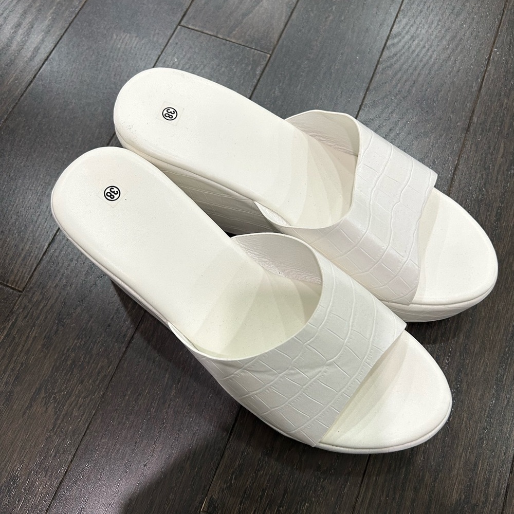 White Platform Slide Sandals - Picture 2 of 4